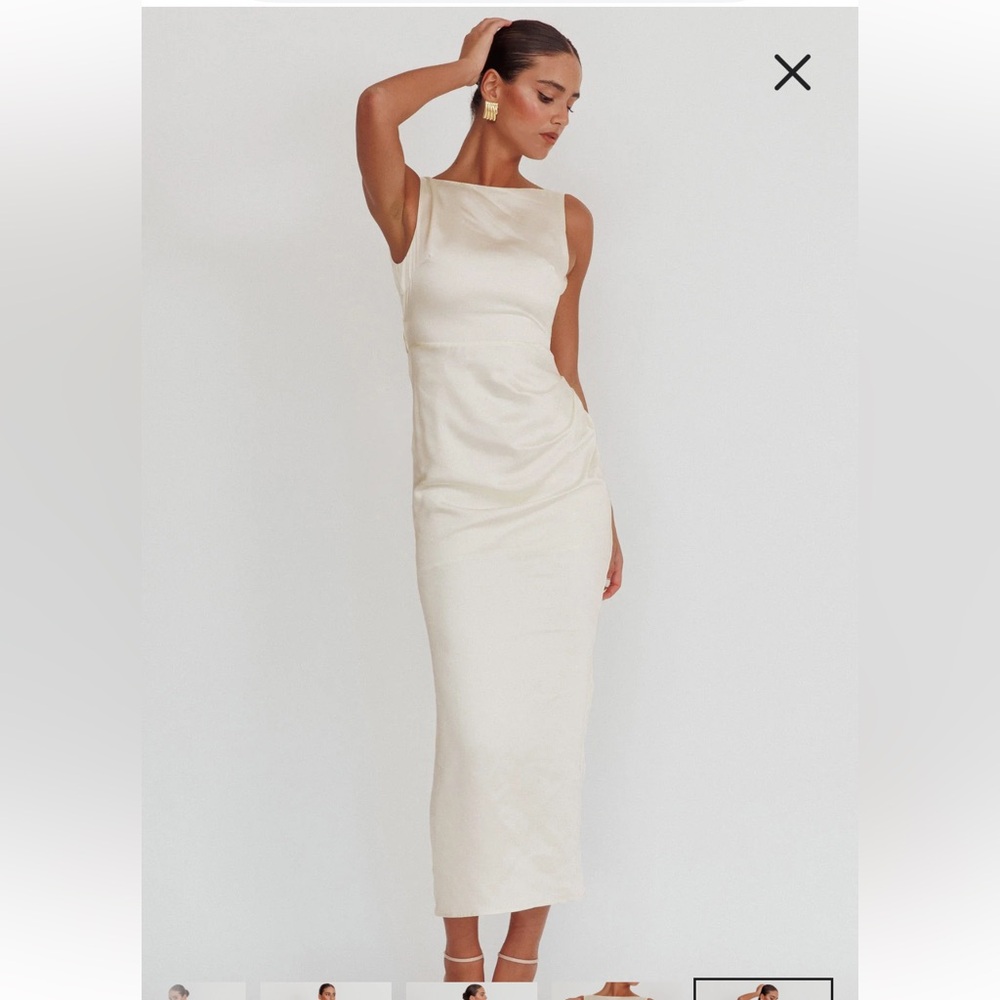 Leila Boat Neck Maxi Dress Ivory - selfie Leslie Saints and Secrets